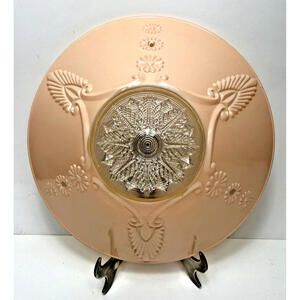 Vtg Art Deco Semi Flush Ceiling Light Fixture Pink Glass Cover Shade 11" 3 Hole